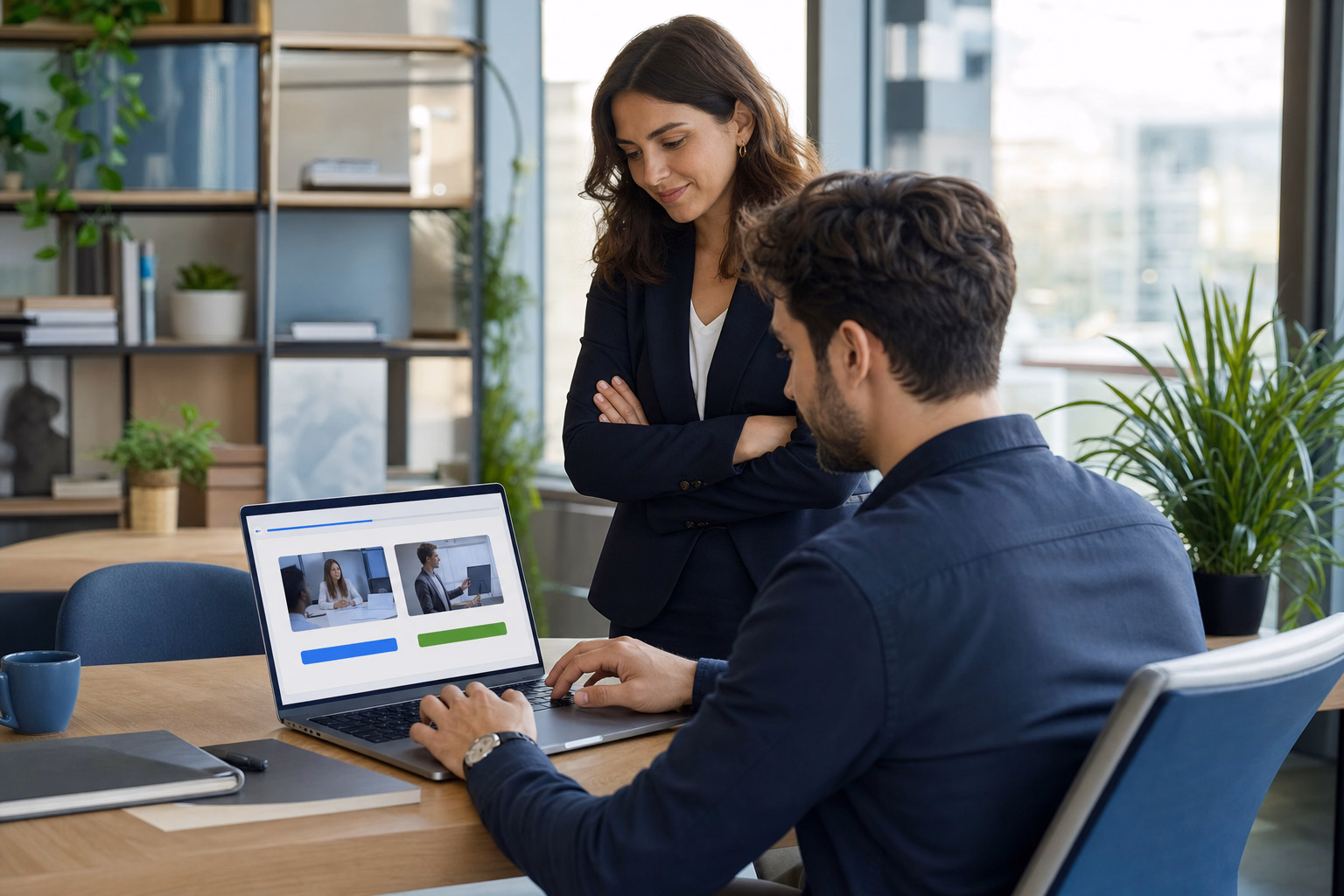 An employee making a decision in an interactive e-learning scenario