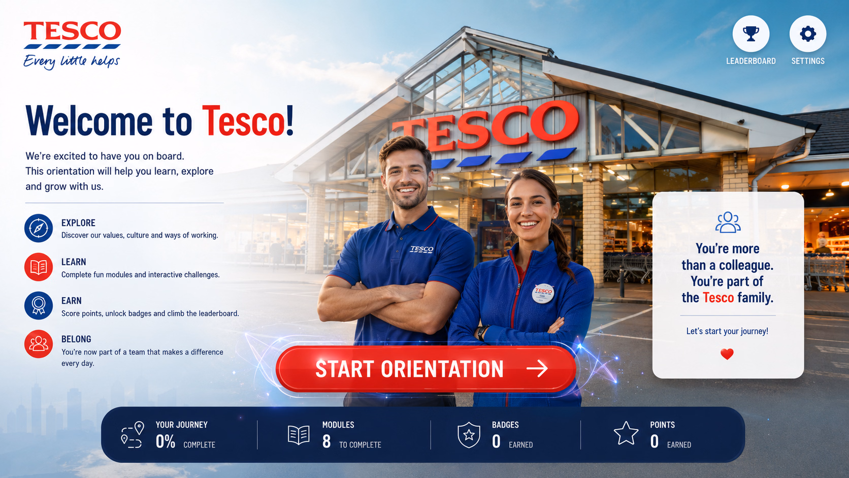 Tesco store employee onboarding training screen