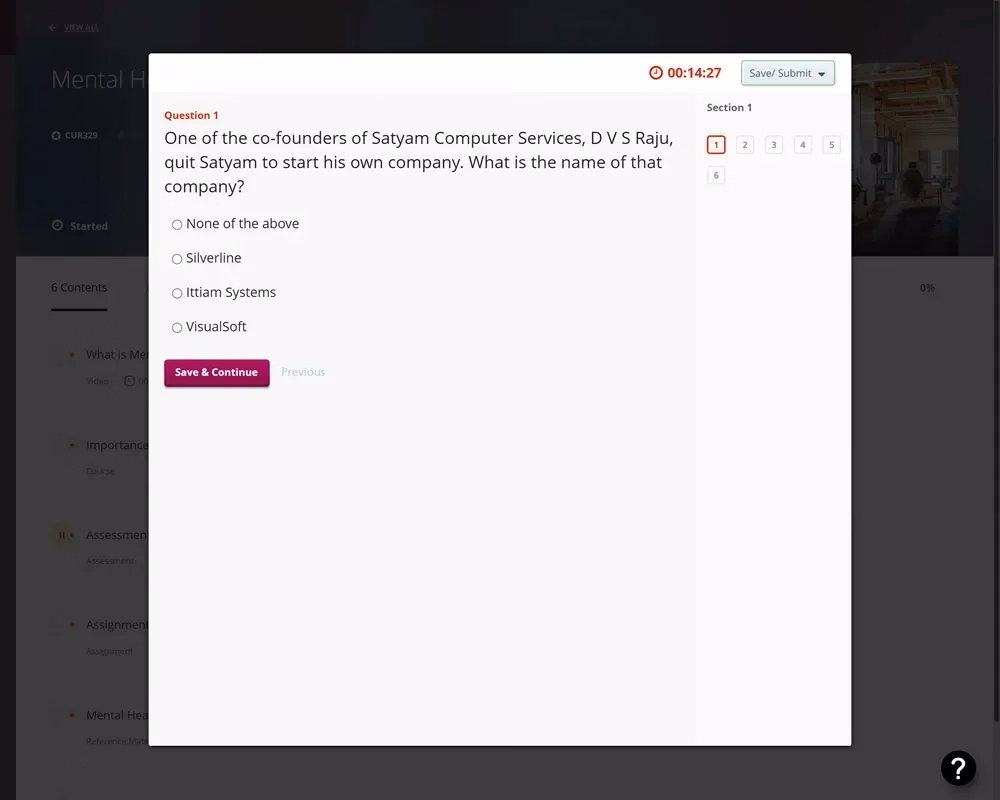 GOLMS assessments and surveys screen