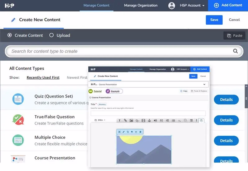 GOLMS built-in content authoring screen