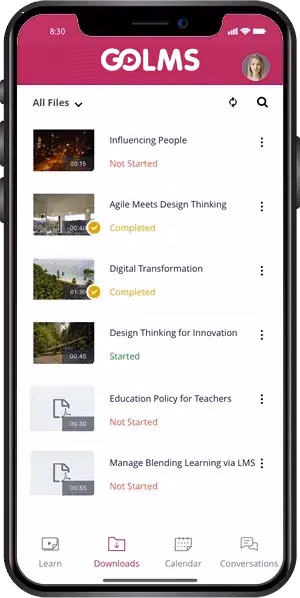 GOLMS mobile app — training list