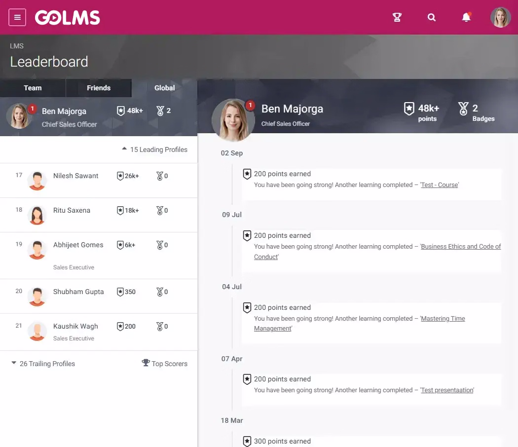 Sales enablement screen
