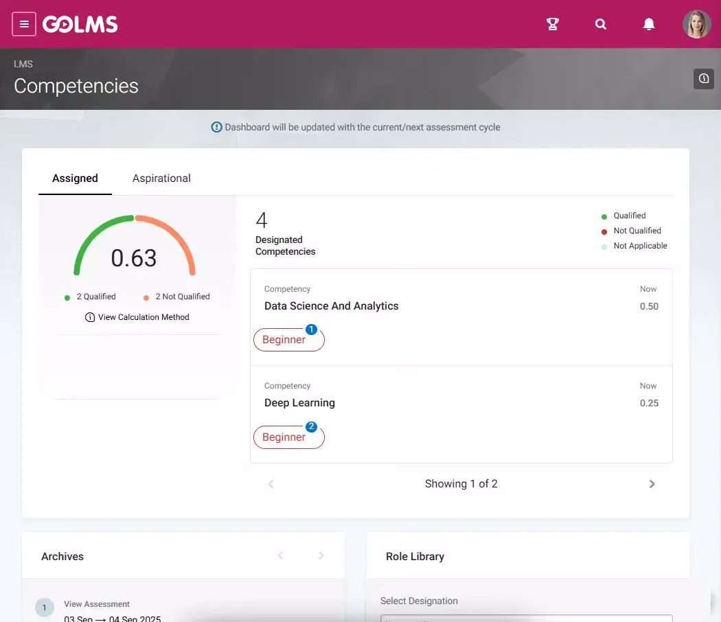 Talent development screen