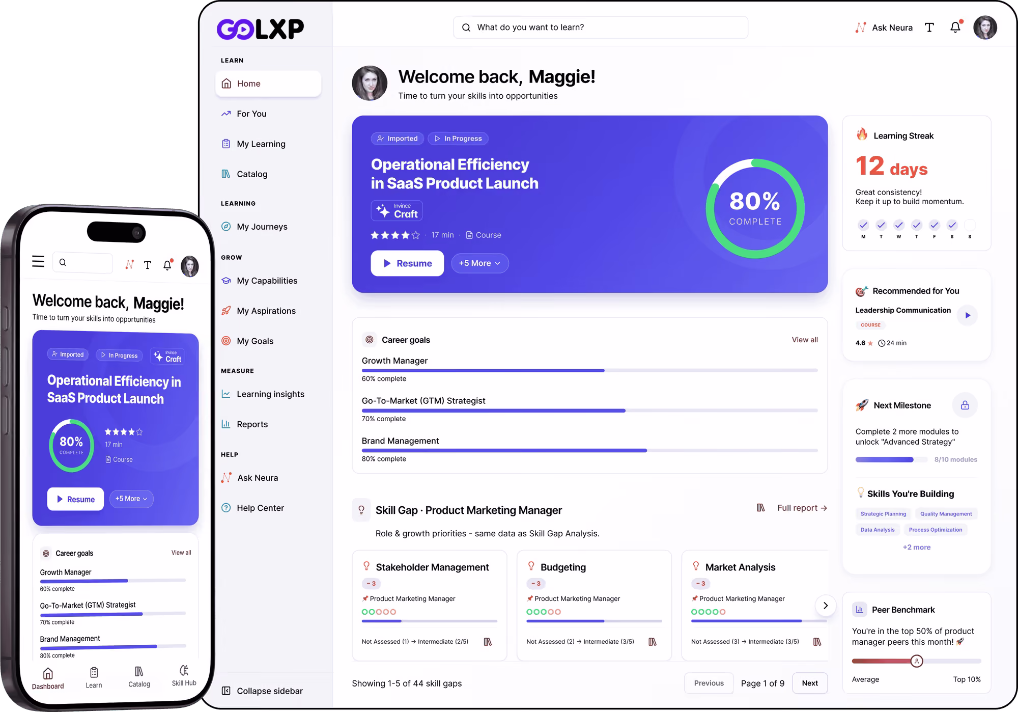 GOLXP mobile app screens