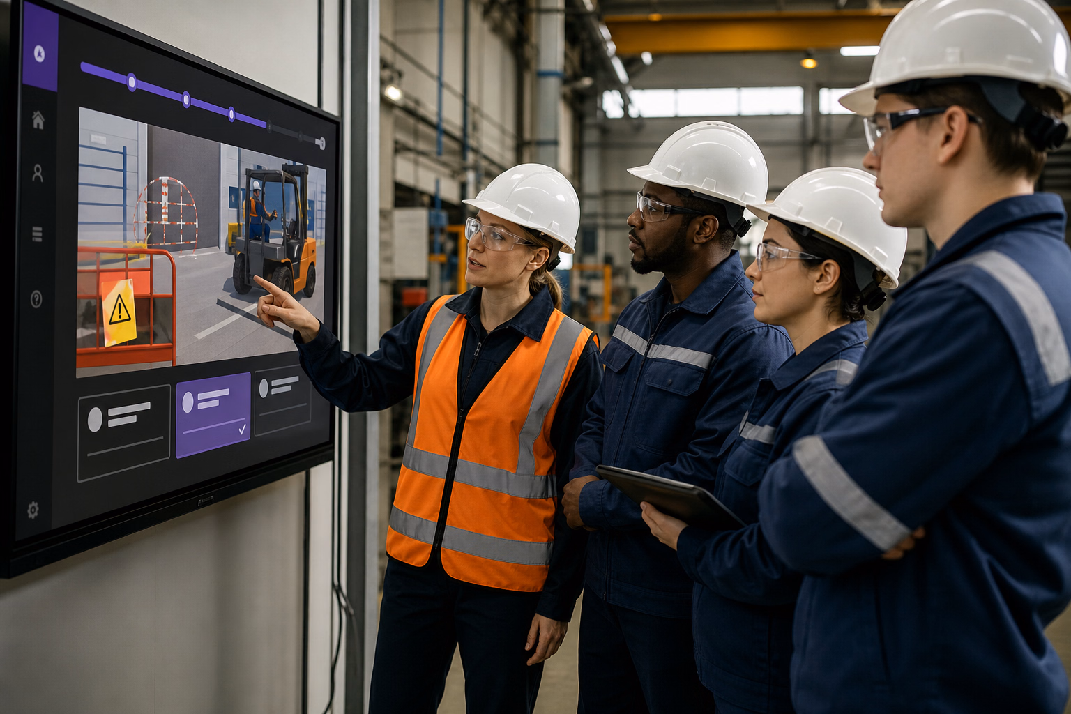 Manufacturing team receiving safety training on the factory floor