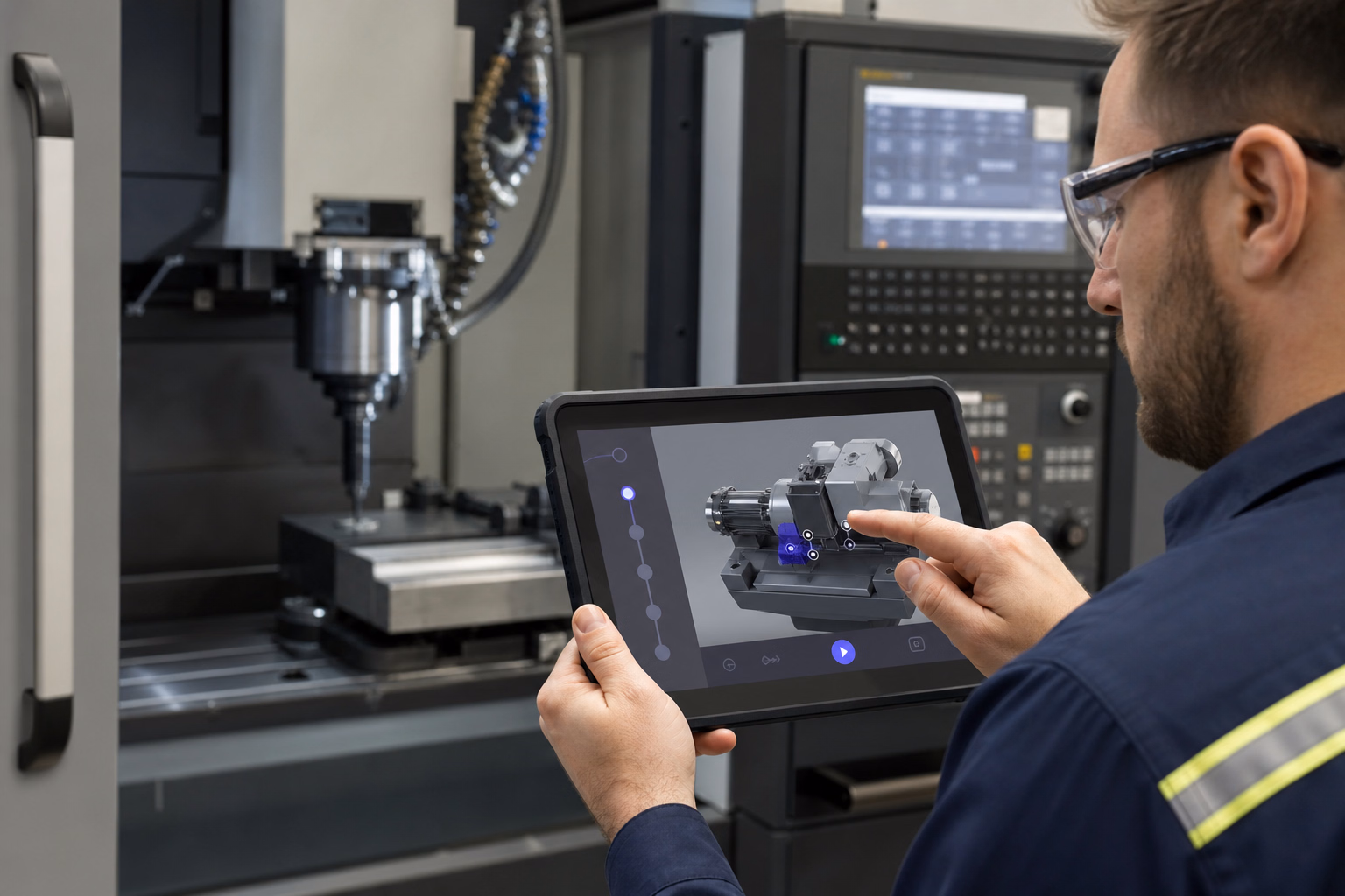 Manufacturing workers practicing hands-on machine skills training