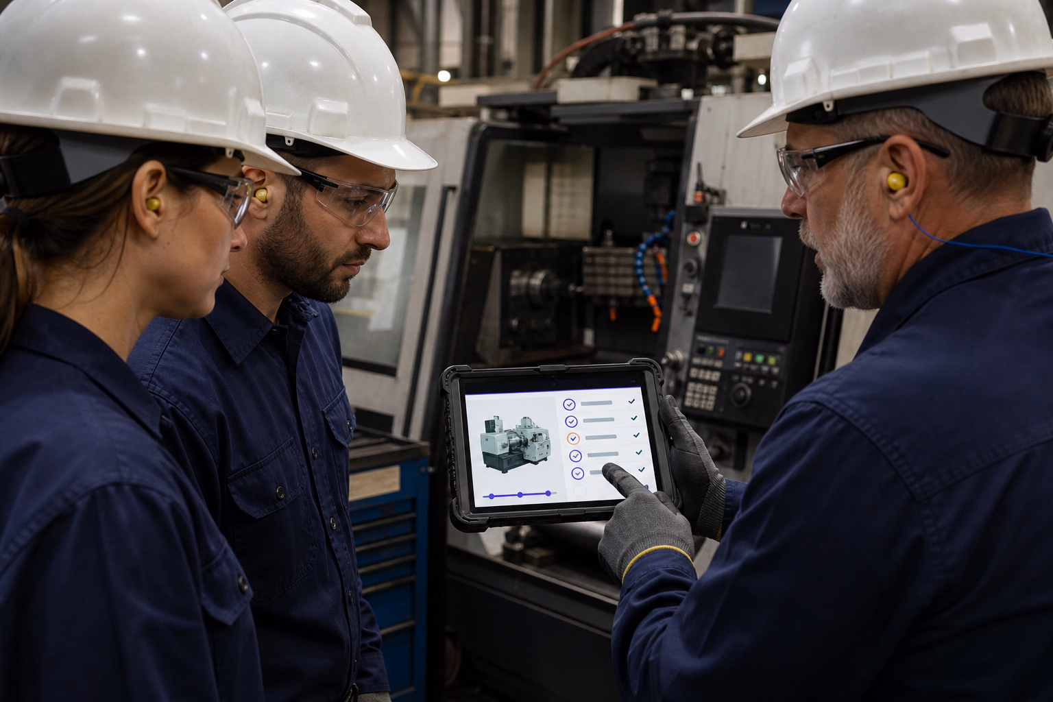 Manufacturing team sharing SOPs and operational knowledge