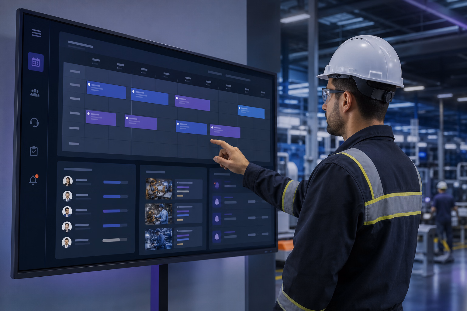 Manufacturing team managing training reminders and shift planning