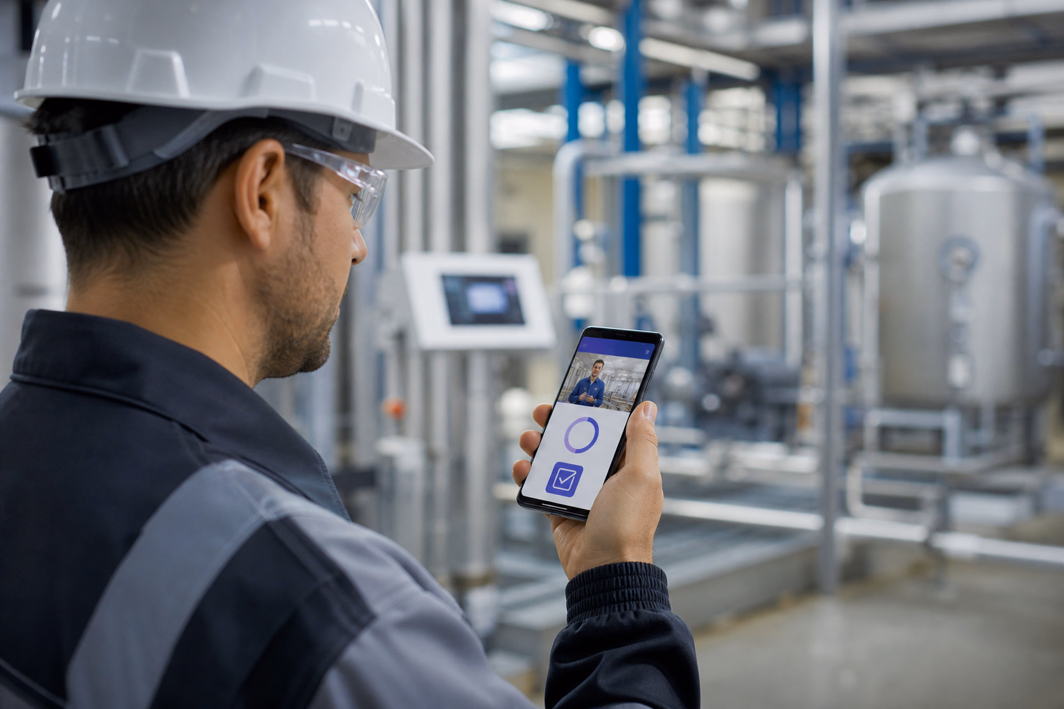 Field worker taking compliance training on mobile