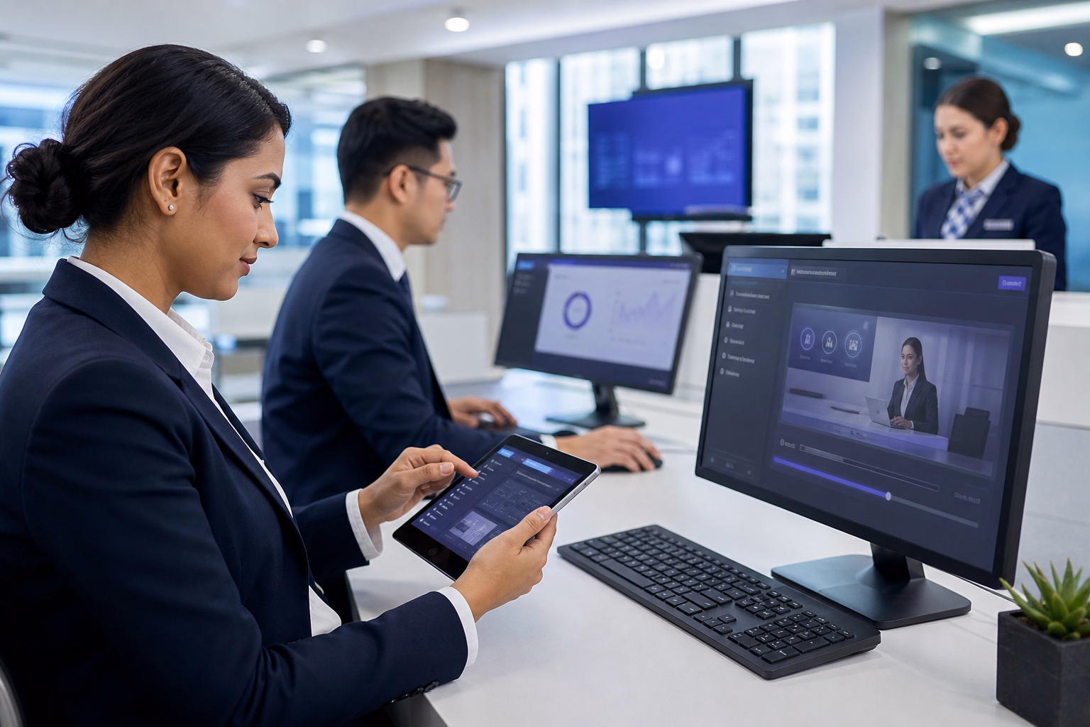 Employees undergoing role-based banking training